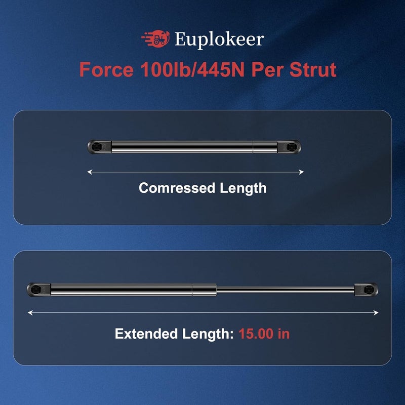 Euplokeer Qty (2) GSNI-5150-100 ML33-100 SE150P-100 15in 100lb/445N Universal Gas Strut Shock Spring Lift Support with Mounting Brackets for Truck Camper Toolbox RV Door Boat Parts Accessories - Image 2